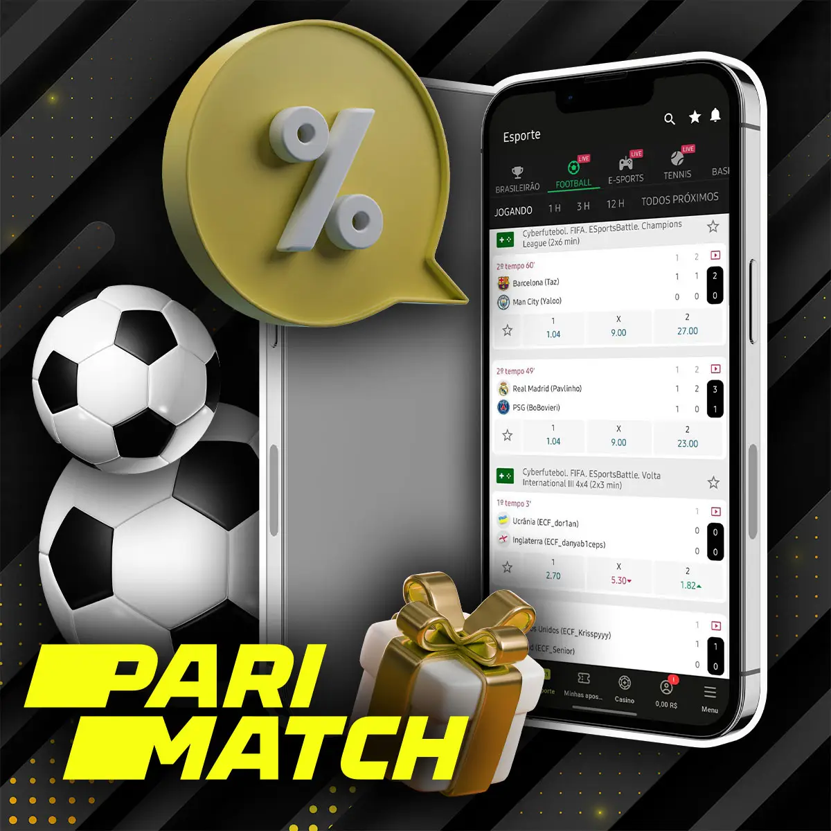 Сashback no futebol no aplicativo Parimatch no Brasil