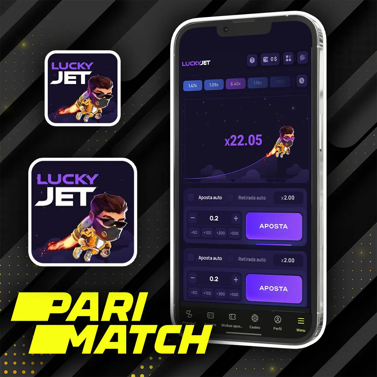 O popular jogo LuckyJet no aplicativo de cassino da Parimatch Brasil